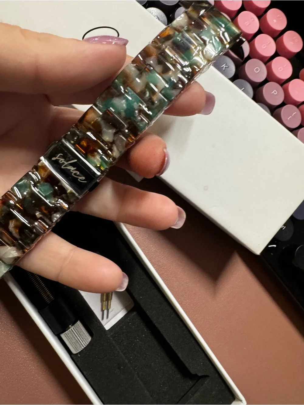 Solace Apple Watch Band Resin Stone Look Multicolor Teal Brown White 42/44/45mm